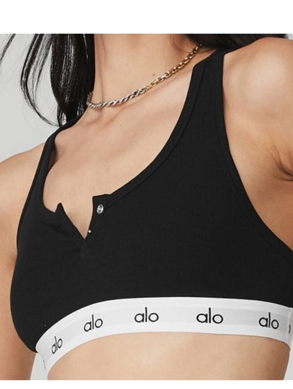 Alo Yoga Icon Ribbed Henley Bra Signature Logo Band Sz XS